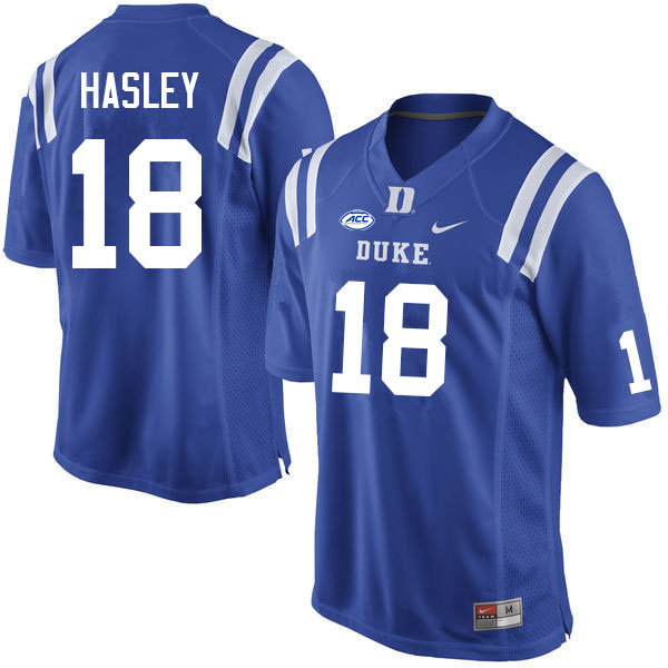 Men #18 Jeremiah Hasley Duke Blue Devils College Football Jerseys Sale-Blue - Click Image to Close